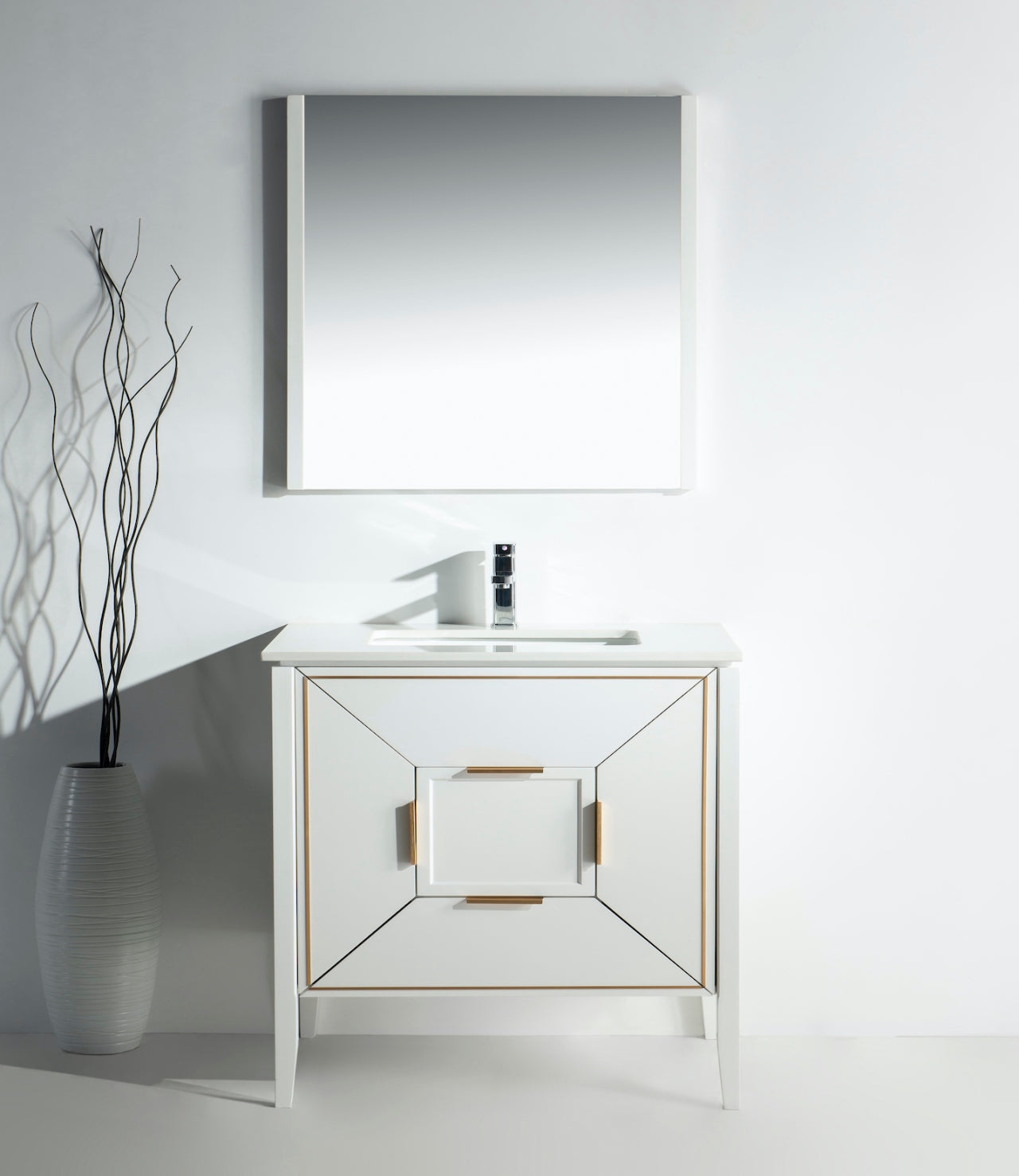 Vetro 36″ Gloss White Vanity W/ Quartz Counter Top