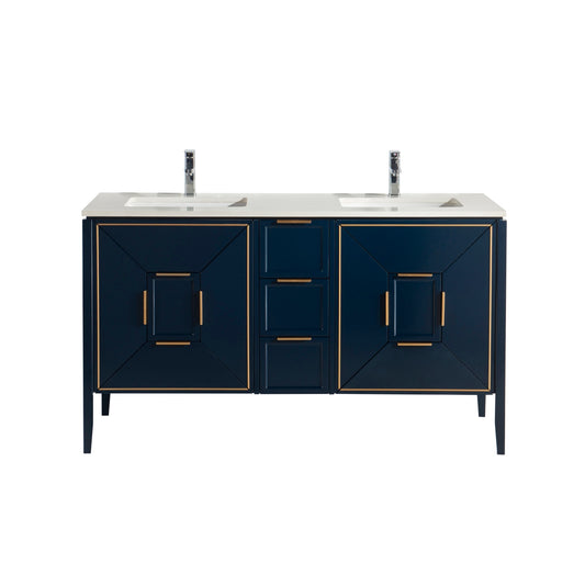Vetro 60″ Gloss Blue Vanity W/ Quartz Counter Top
