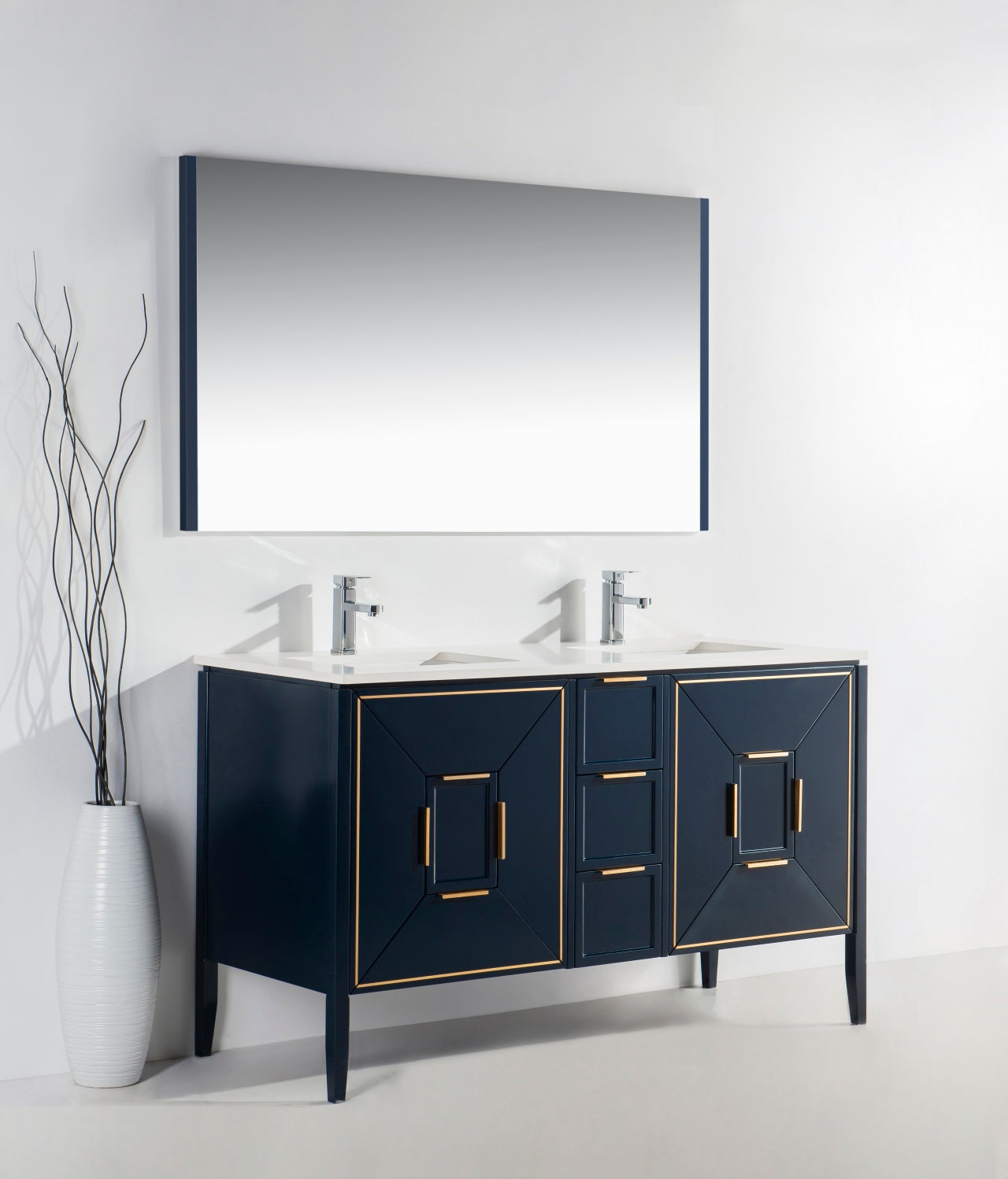 Vetro 60″ Gloss Blue Vanity W/ Quartz Counter Top