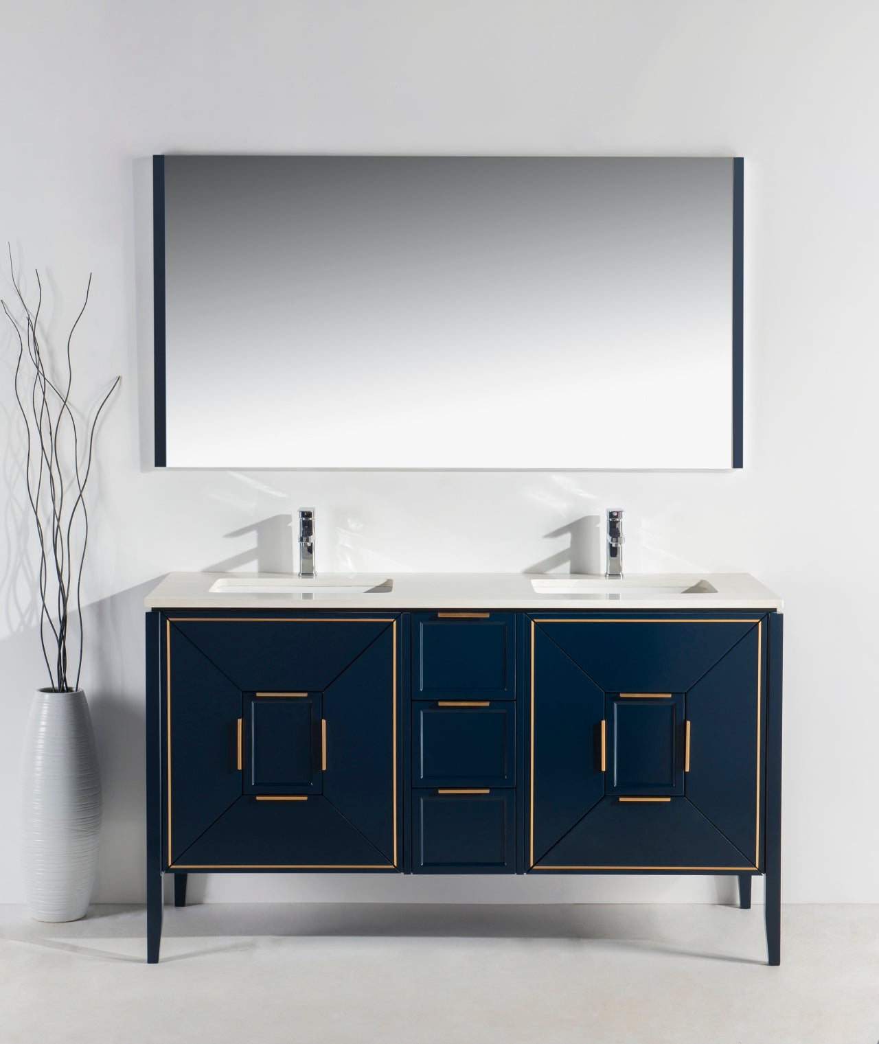 Vetro 60″ Gloss Blue Vanity W/ Quartz Counter Top