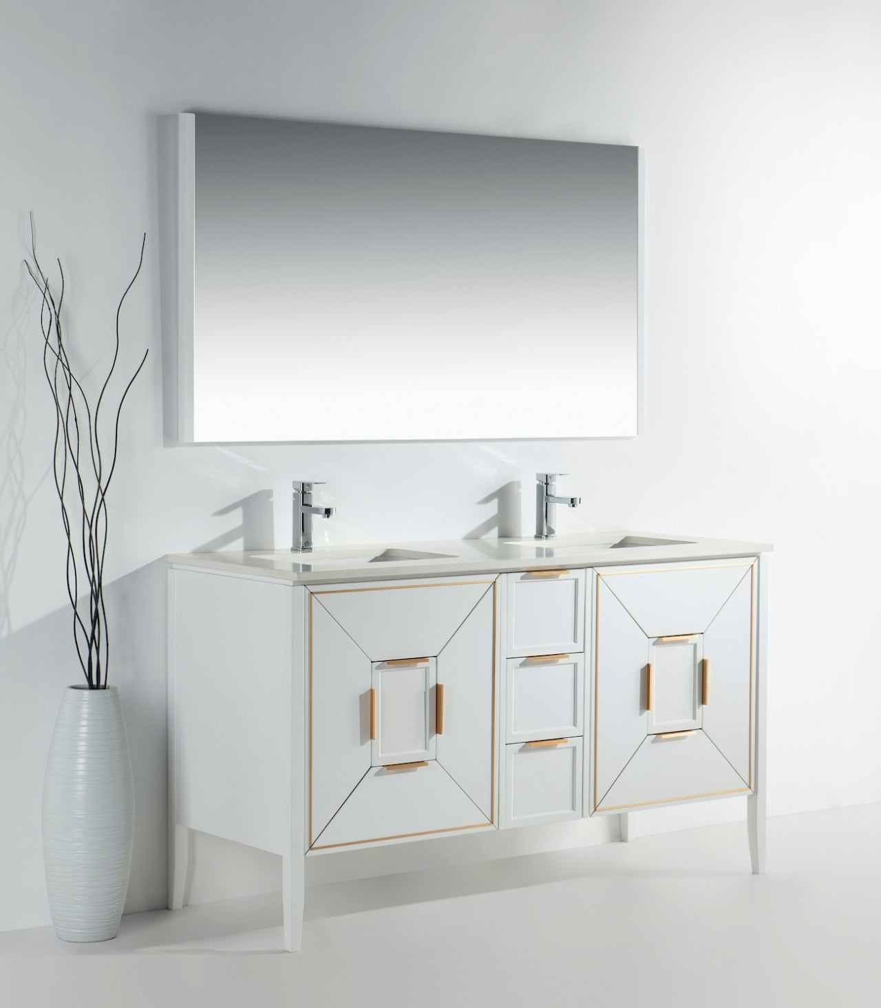 Vetro 60″ Gloss White Vanity W/ Quartz Counter Top