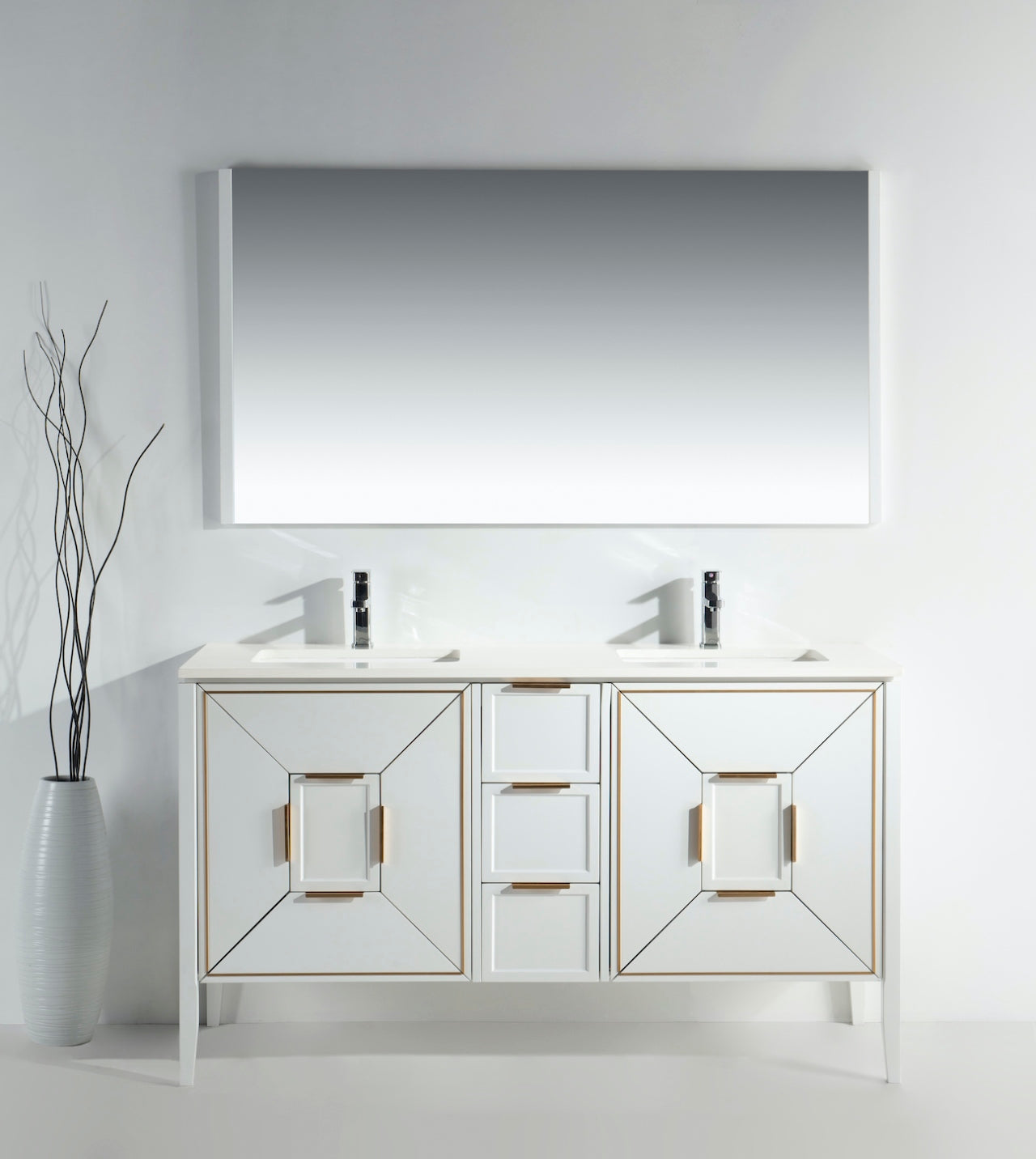 Vetro 60″ Gloss White Vanity W/ Quartz Counter Top