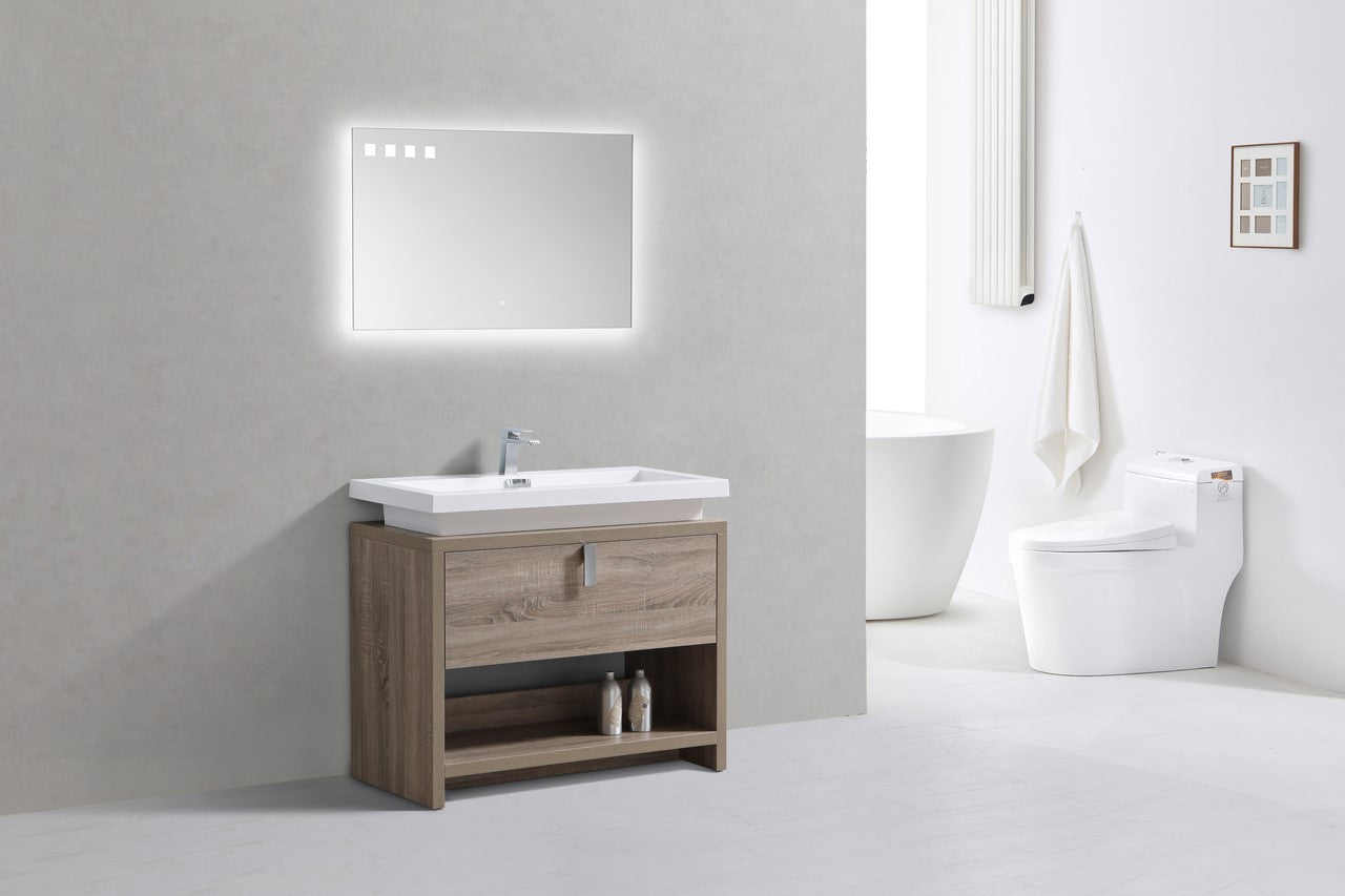 Levi 40″ Havana Oak Modern Bathroom Vanity w/ Cubby Hole