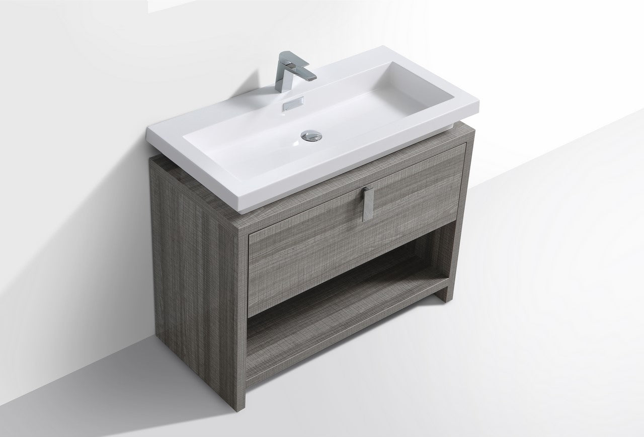 Levi 40″ Ash Gray Modern Bathroom Vanity w/ Cubby Hole