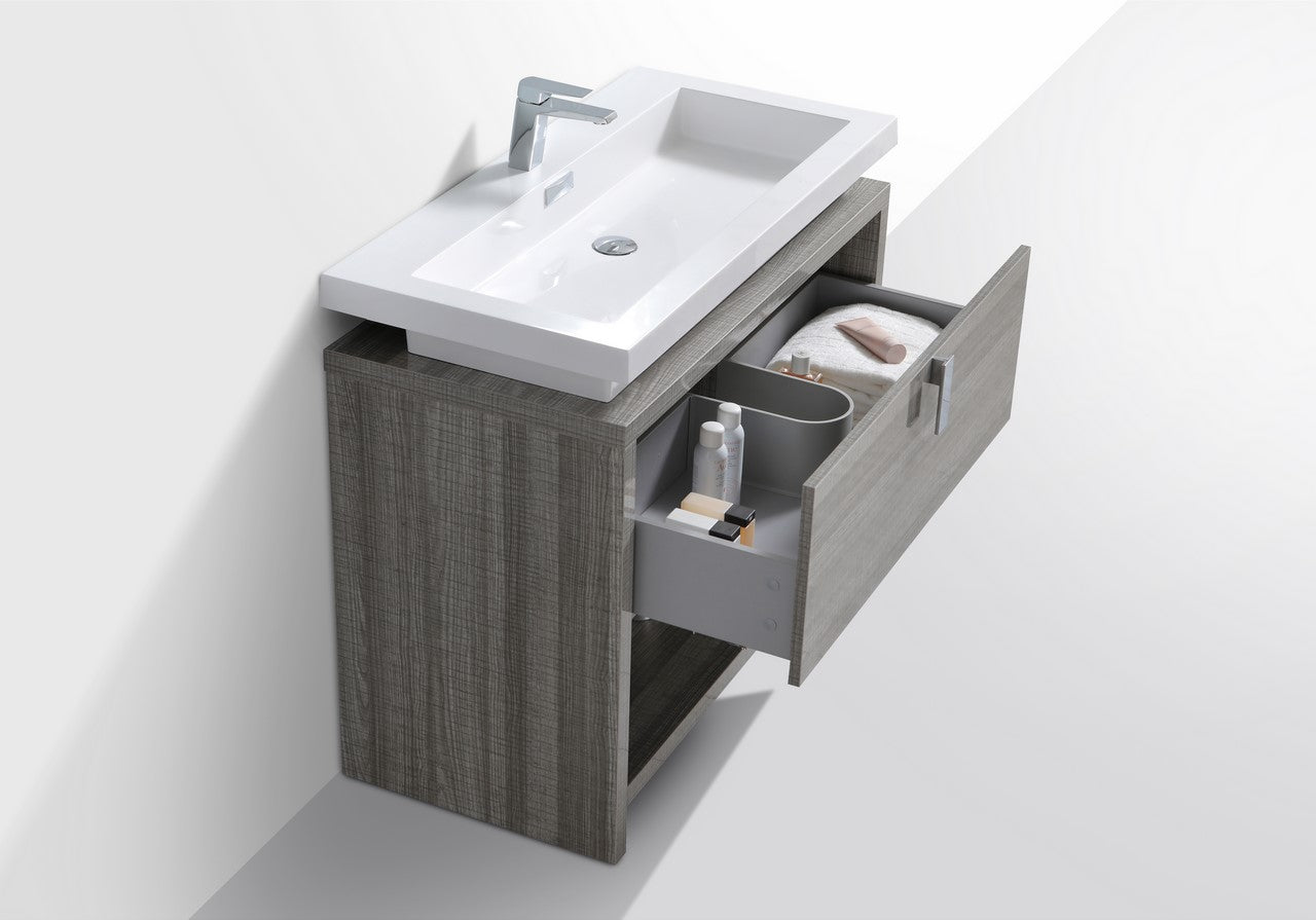 Levi 40″ Ash Gray Modern Bathroom Vanity w/ Cubby Hole