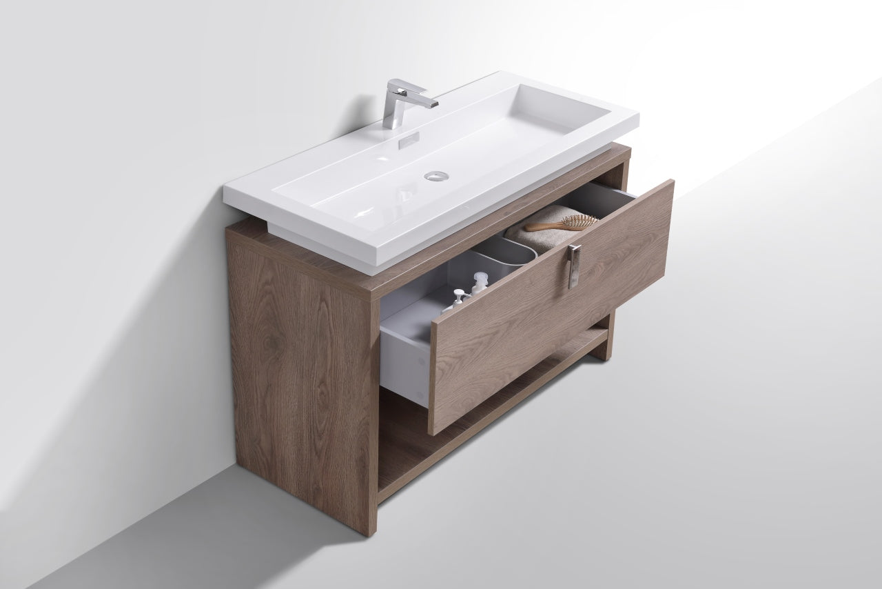 Levi 48″ Butternut Modern Bathroom Vanity w/ Cubby Hole