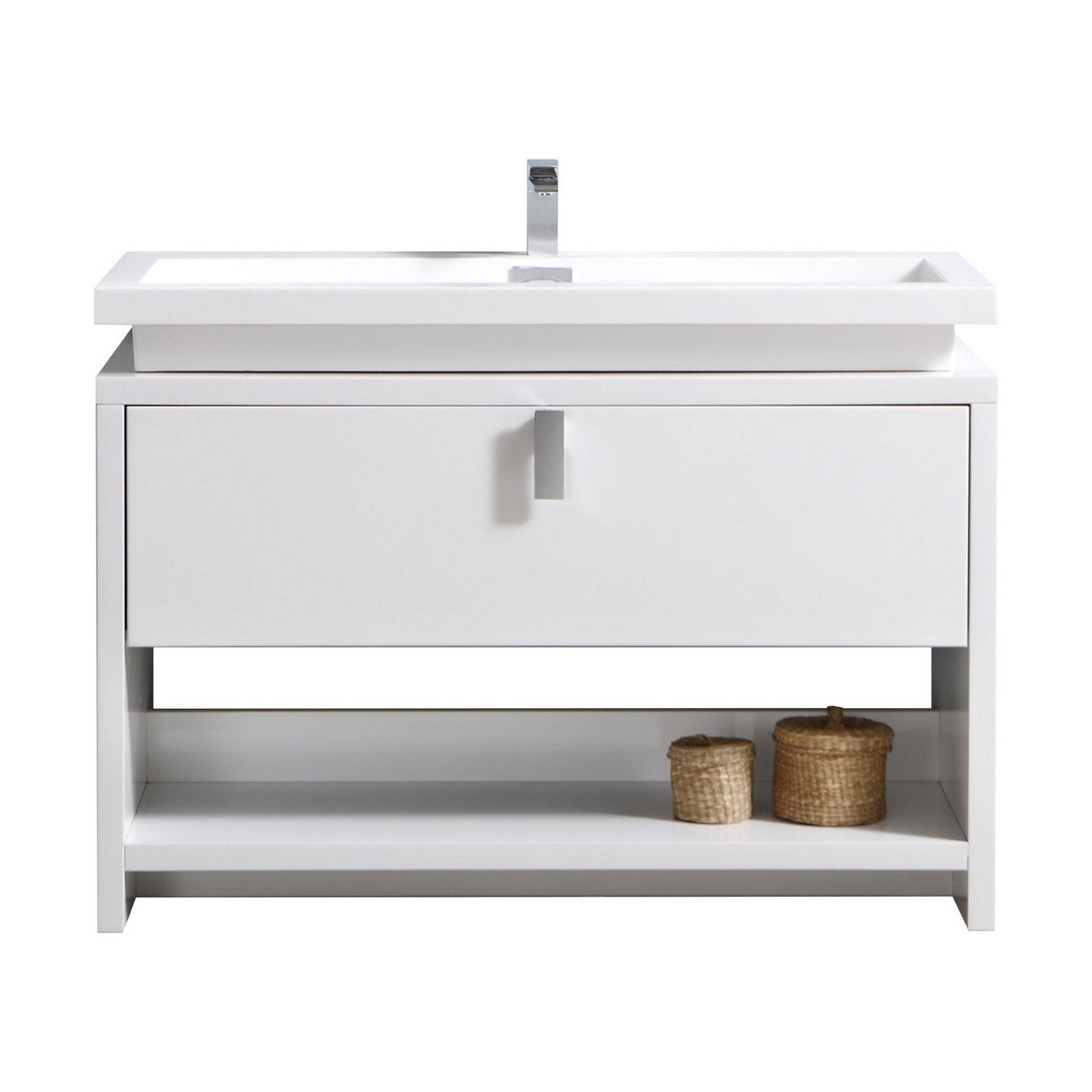 Levi 48″ High Gloss White Modern Bathroom Vanity w/ Cubby Hole