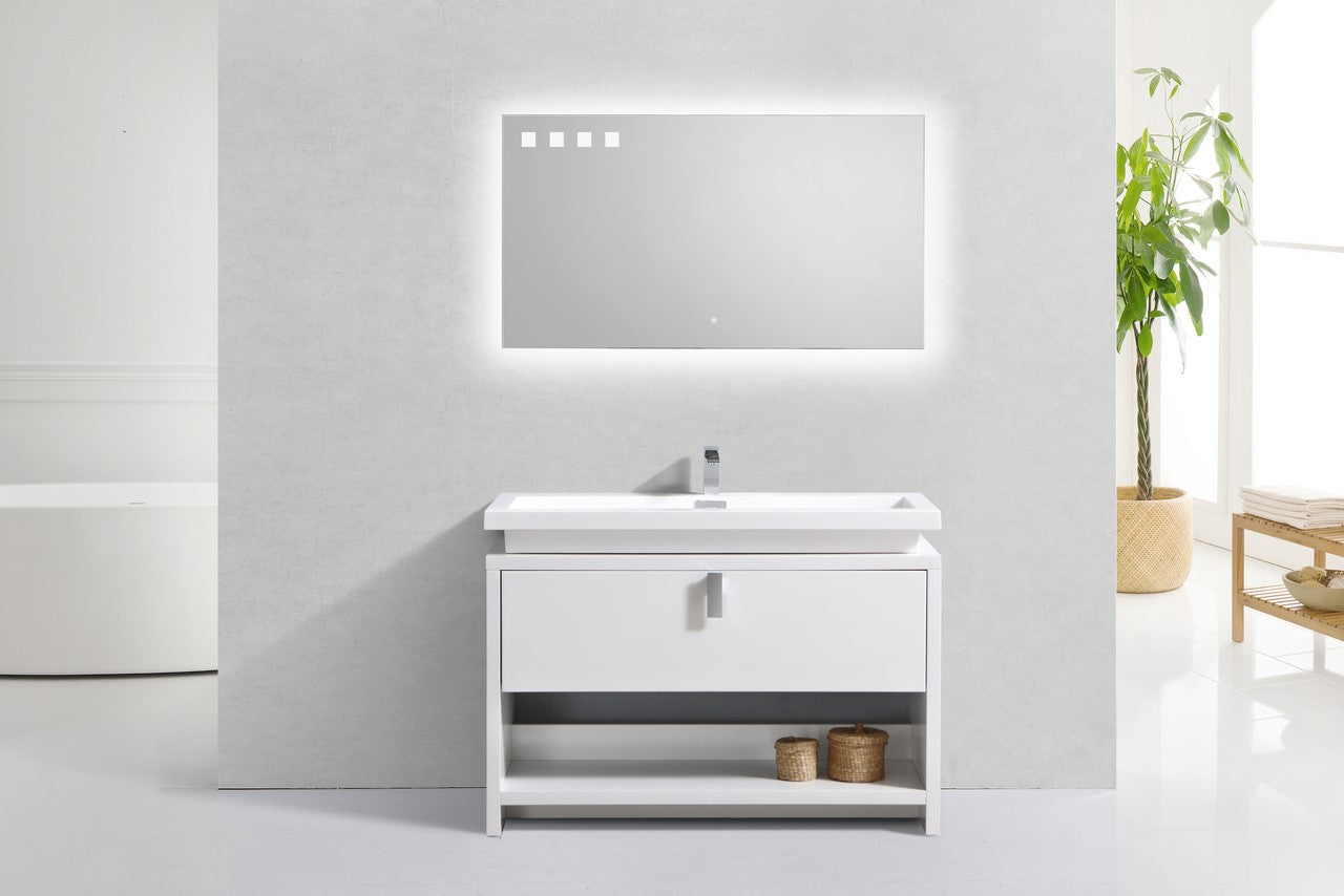 Levi 48″ High Gloss White Modern Bathroom Vanity w/ Cubby Hole