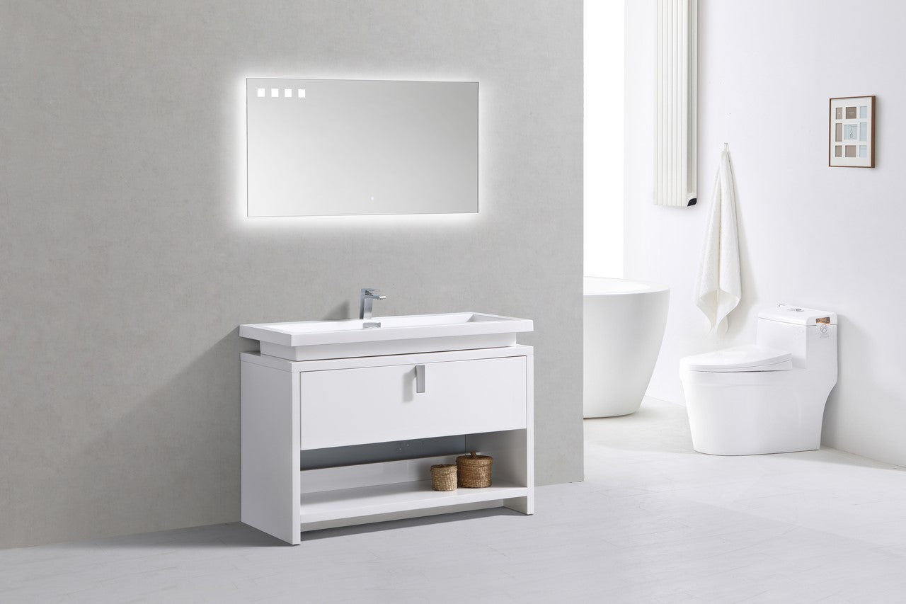 Levi 48″ High Gloss White Modern Bathroom Vanity w/ Cubby Hole