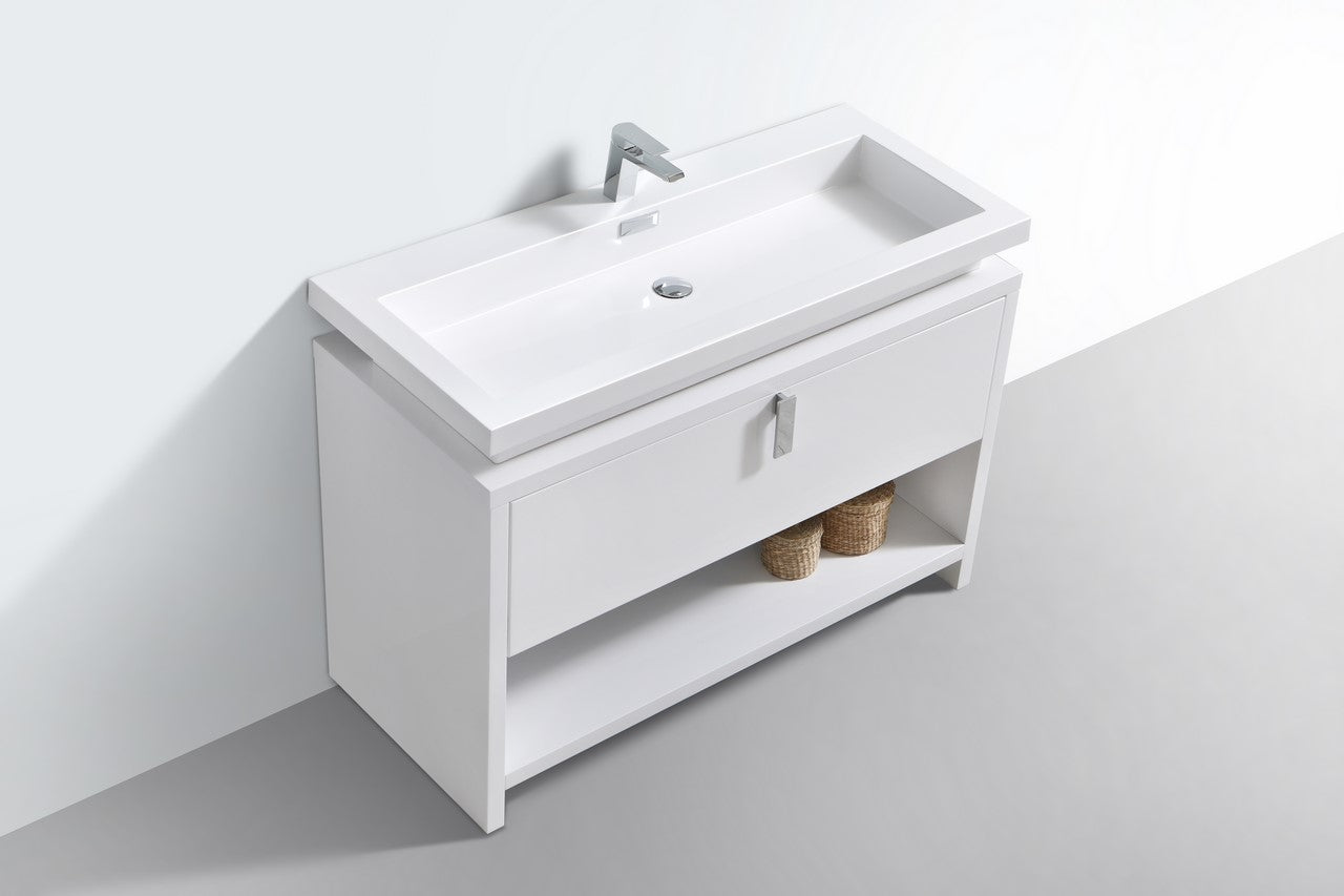 Levi 48″ High Gloss White Modern Bathroom Vanity w/ Cubby Hole