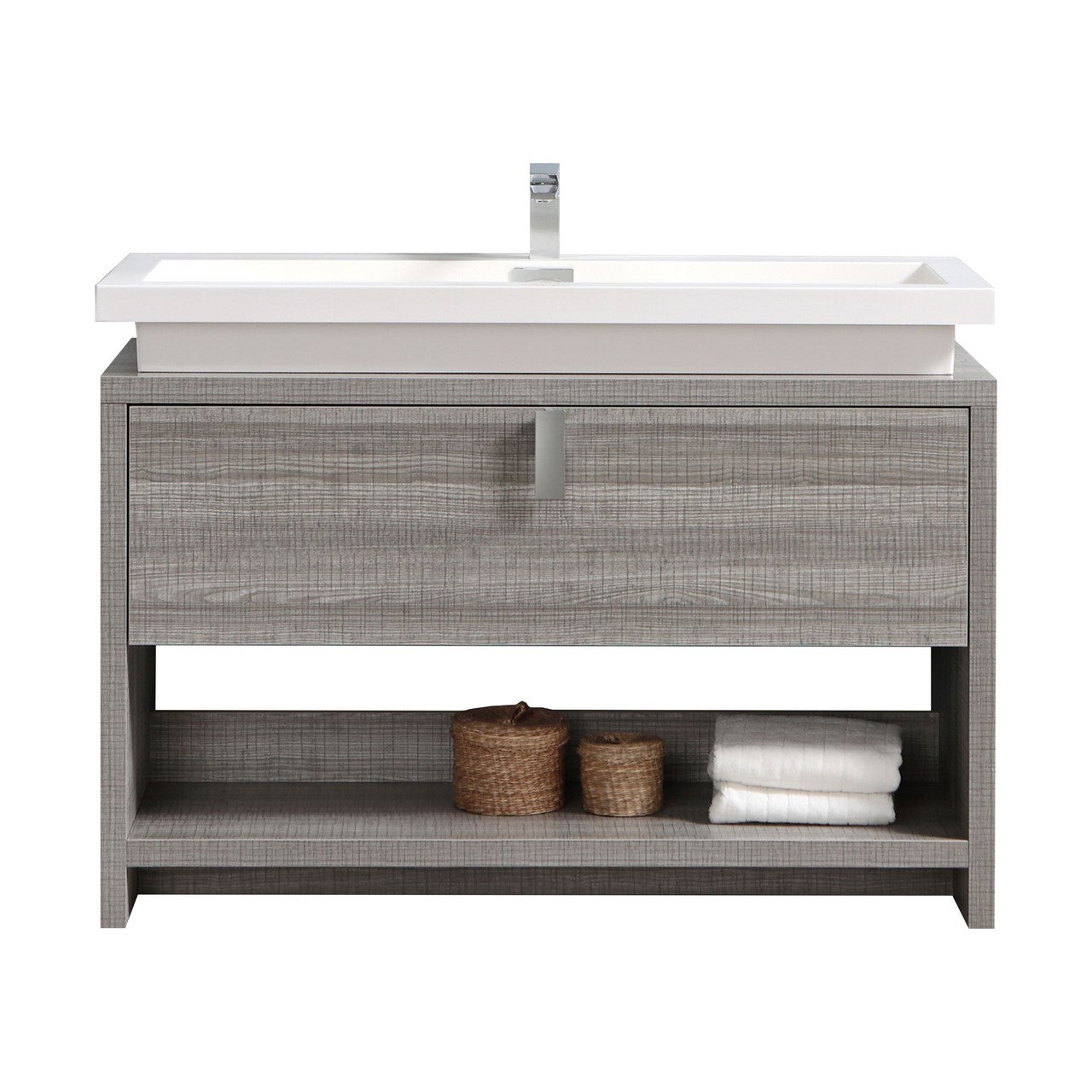 Levi 48″ Ash Gray Modern Bathroom Vanity w/ Cubby Hole