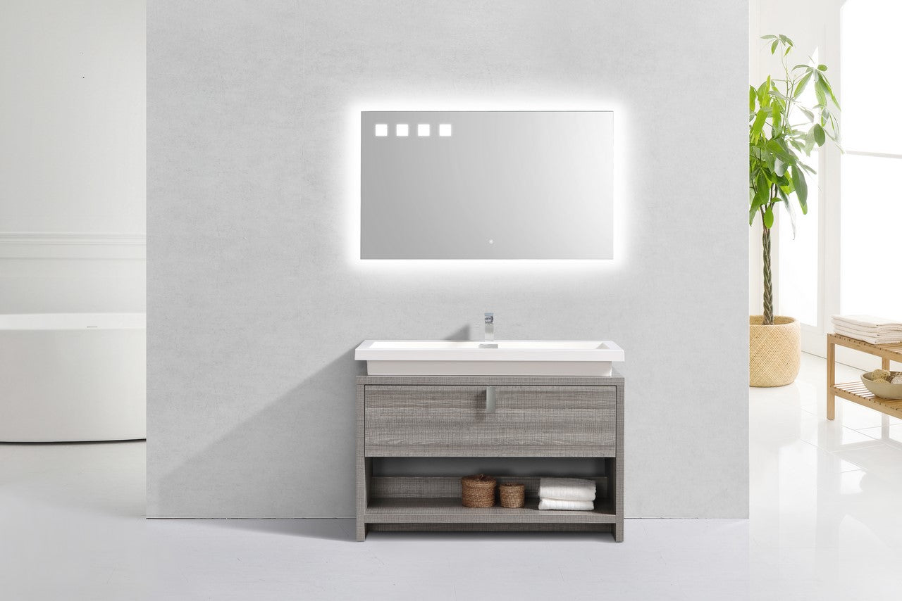 Levi 48″ Ash Gray Modern Bathroom Vanity w/ Cubby Hole