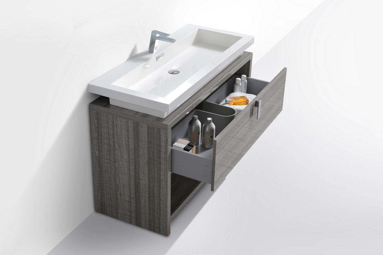 Levi 48″ Ash Gray Modern Bathroom Vanity w/ Cubby Hole