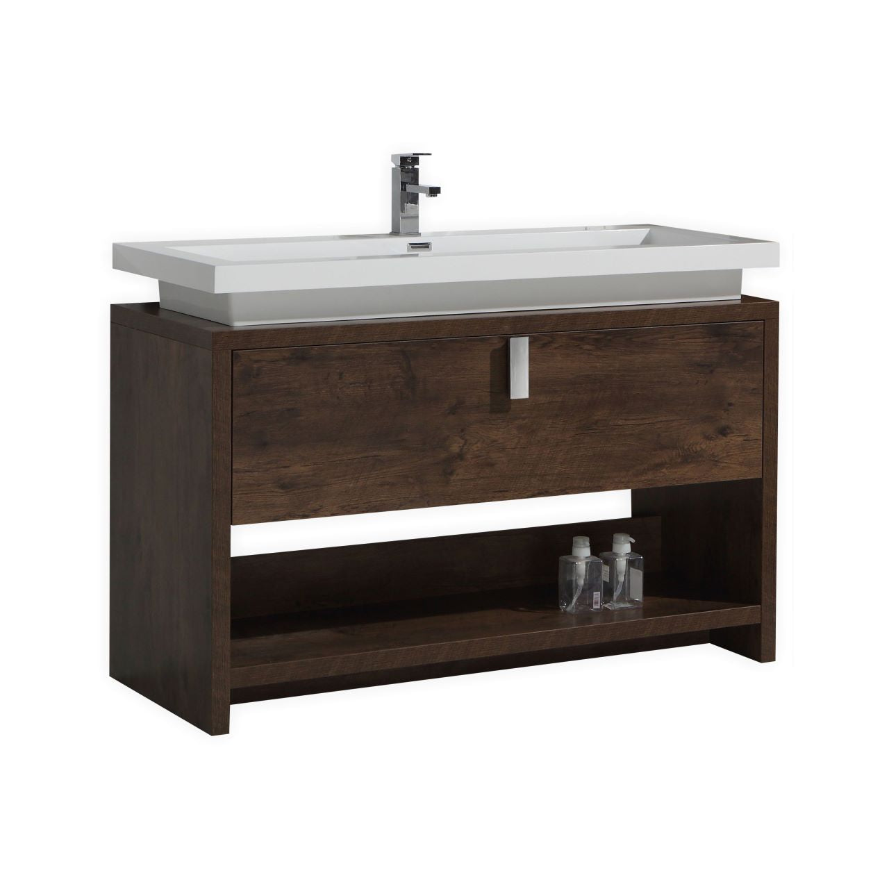 Levi 48″ Rose Wood Modern Bathroom Vanity w/ Cubby Hole