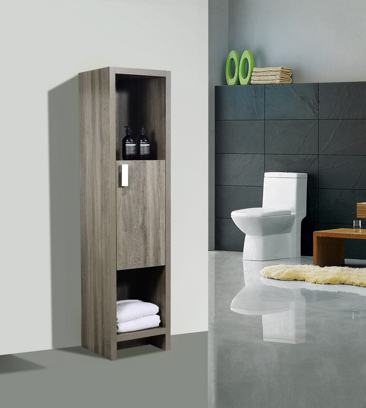 Levi 63″ Havana Oak Modern Bathroom Vanity w/ Cubby Hole