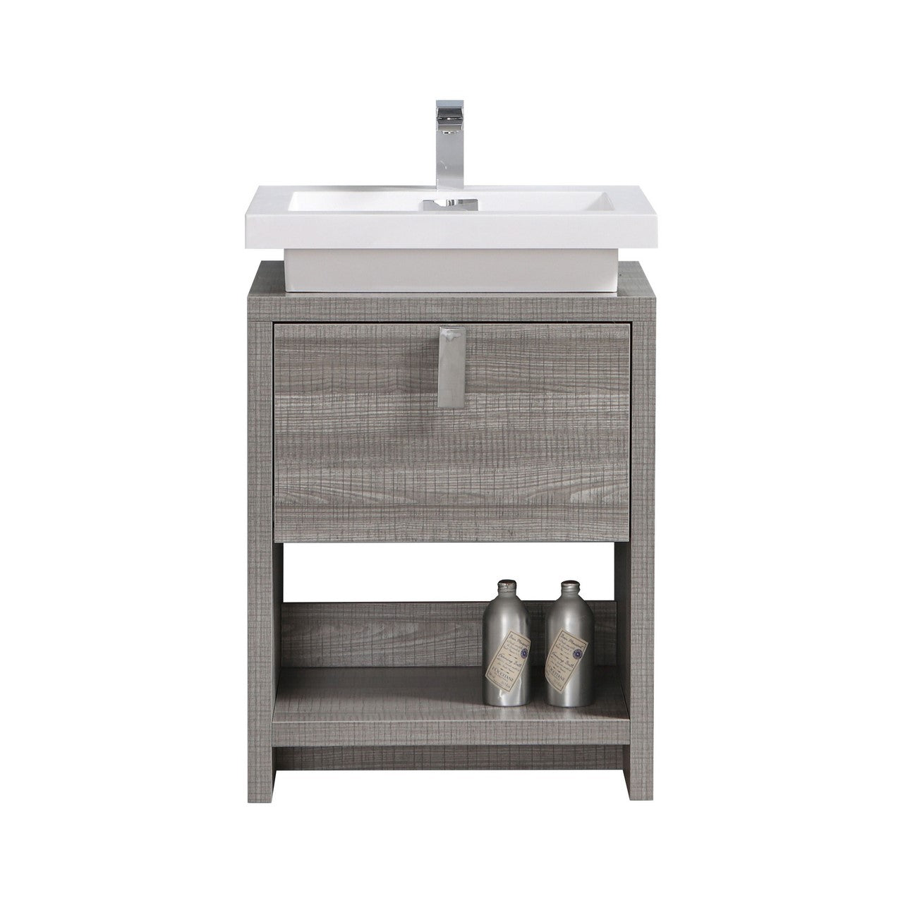 Levi 24″ Ash Gray Modern Bathroom Vanity w/ Cubby Hole