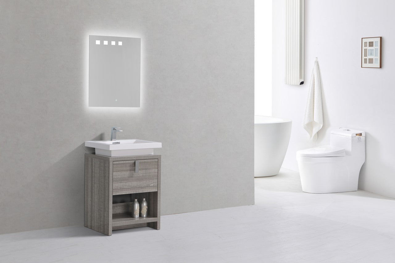 Levi 24″ Ash Gray Modern Bathroom Vanity w/ Cubby Hole
