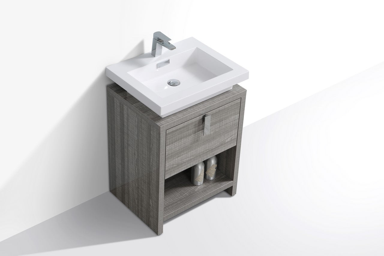 Levi 24″ Ash Gray Modern Bathroom Vanity w/ Cubby Hole