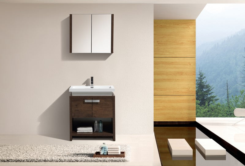 Levi 30″ Rose Wood Modern Bathroom Vanity w/ Cubby Hole