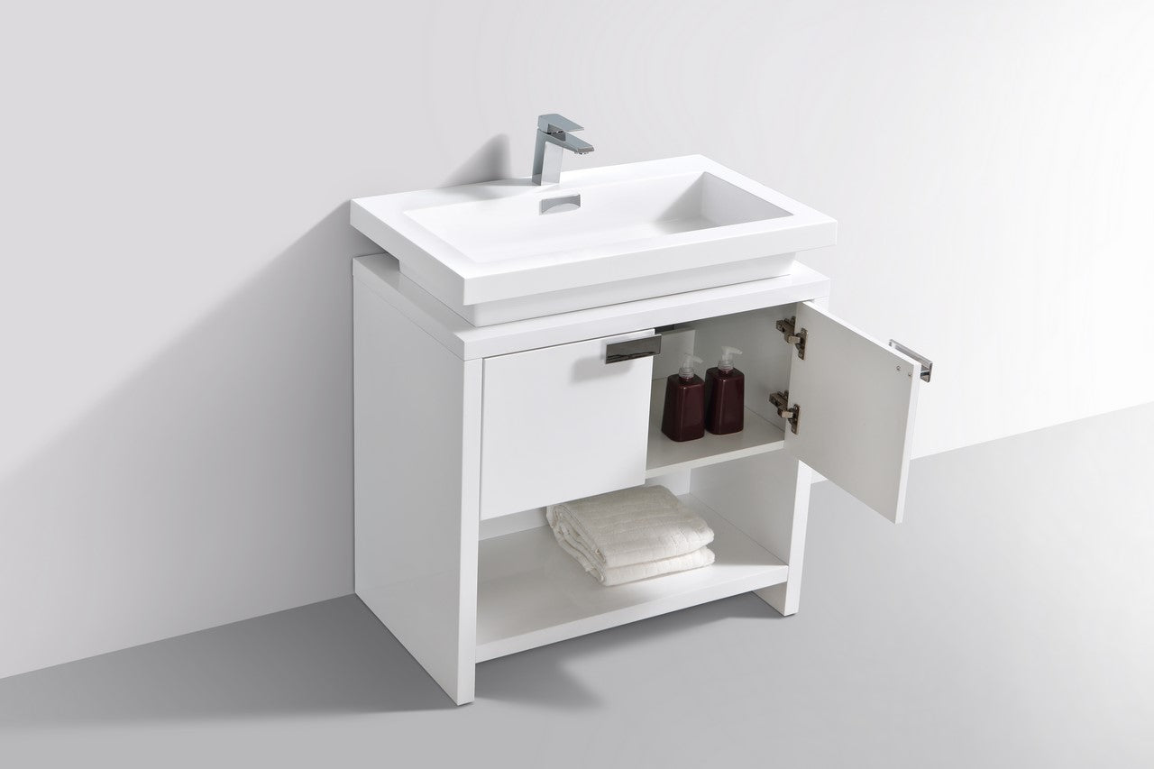 Levi 32″ High Gloss White Modern Bathroom Vanity w/ Cubby Hole