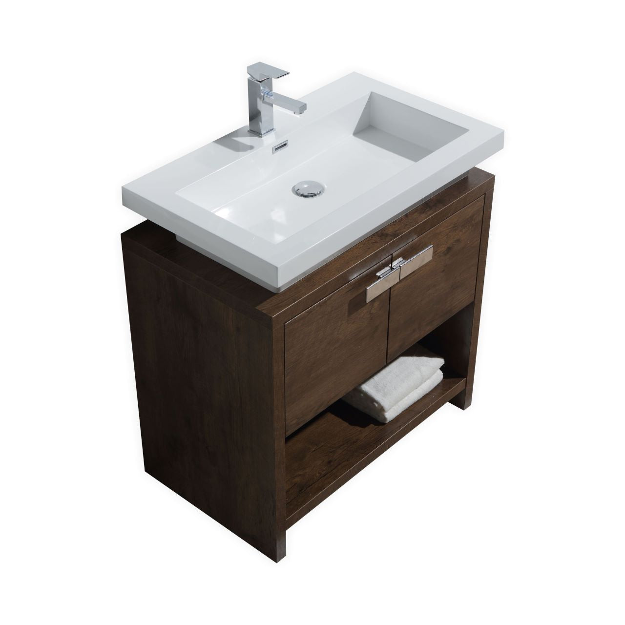 Levi 32″ Rose Wood Modern Bathroom Vanity w/ Cubby Hole