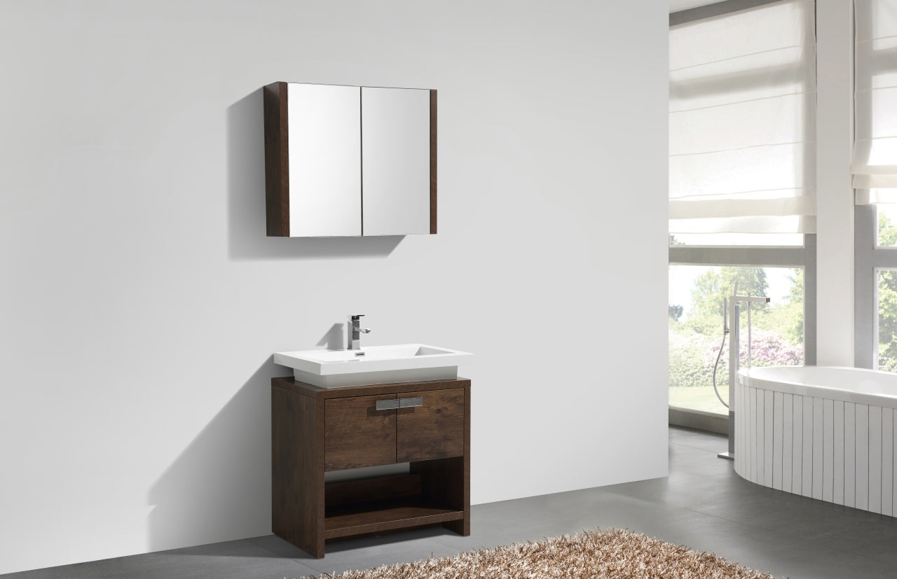 Levi 32″ Rose Wood Modern Bathroom Vanity w/ Cubby Hole