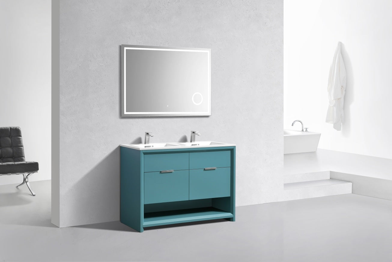 KubeBath 48″ Double Sink Nudo Modern Bathroom Vanity in Teal Green Finish