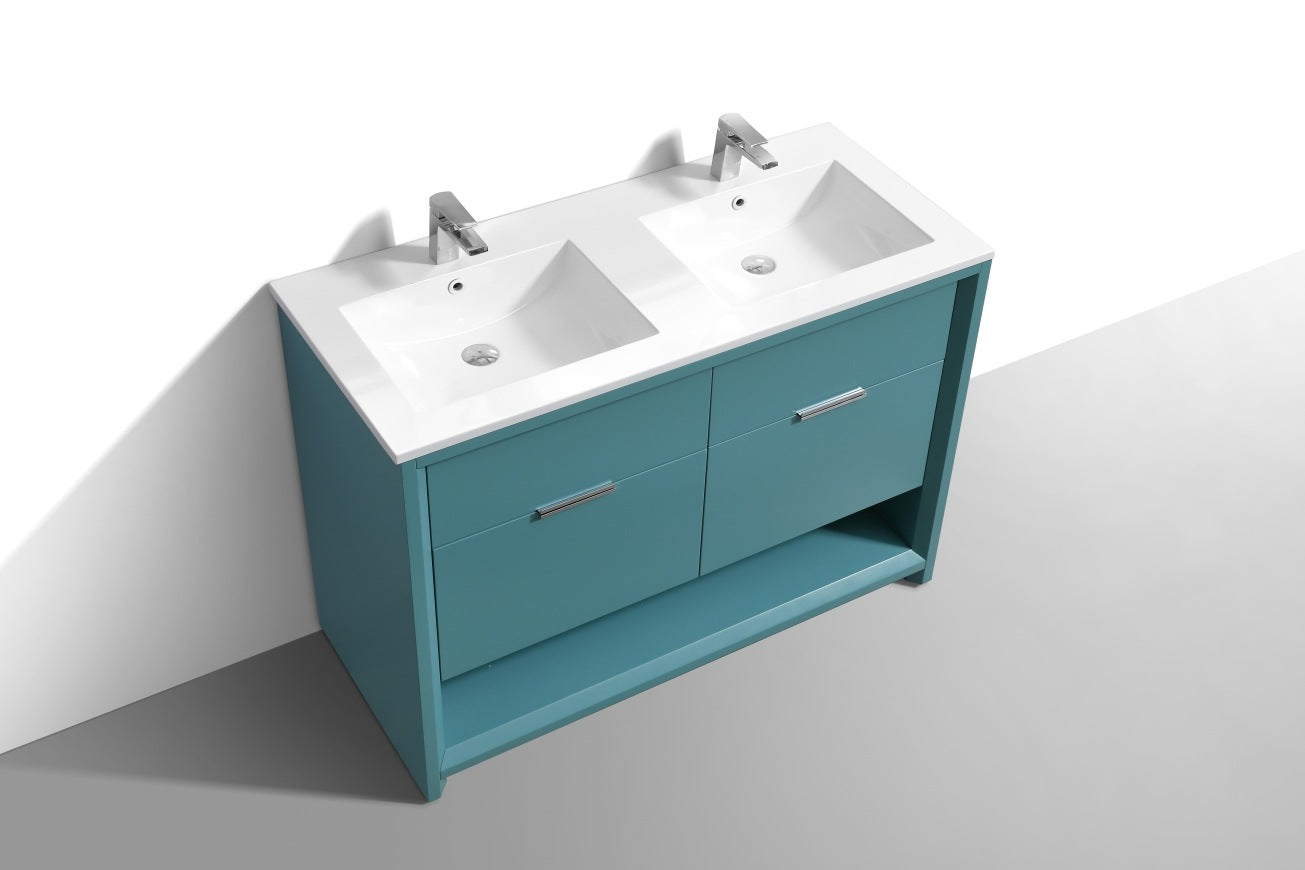 KubeBath 48″ Double Sink Nudo Modern Bathroom Vanity in Teal Green Finish