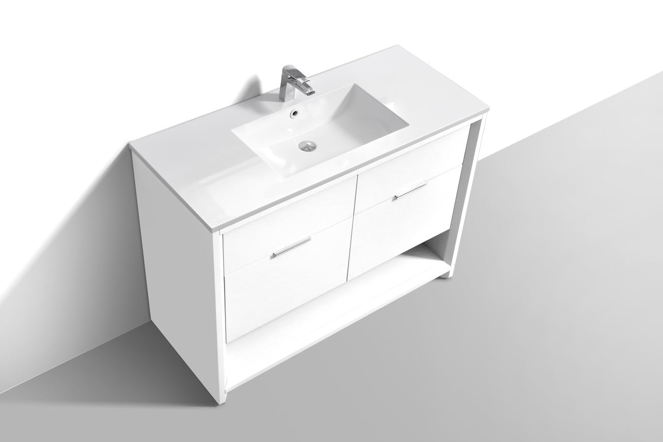 KubeBath 48″ Single Sink Nudo Modern Bathroom Vanity in High Gloss White Finish