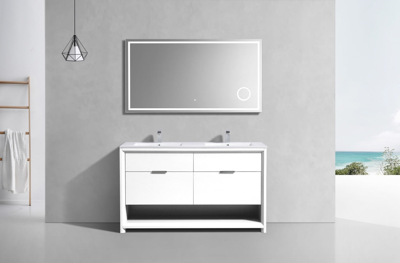 KubeBath 60″ Double Sink Nudo Modern Bathroom Vanity in High Gloss White Finish