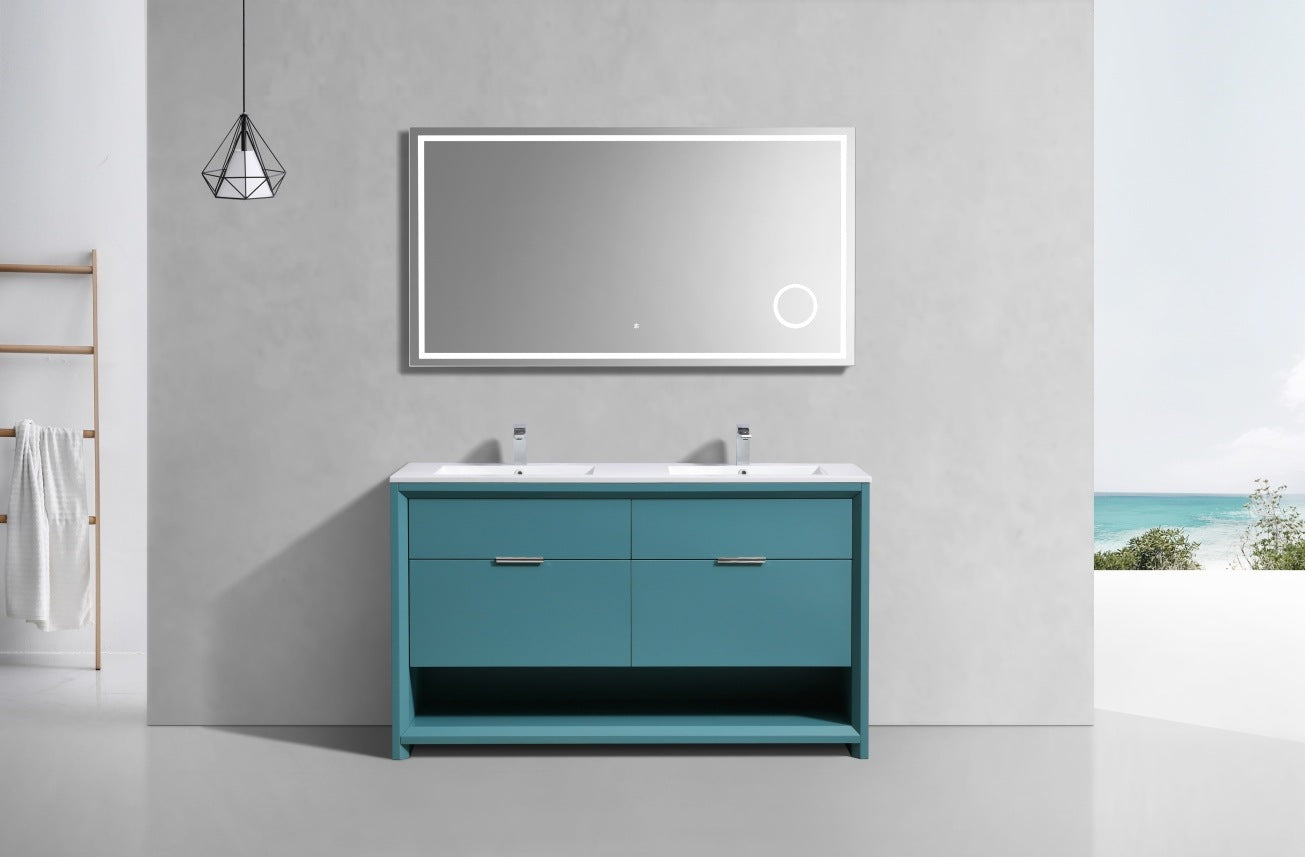 KubeBath 60″ Double Sink Nudo Modern Bathroom Vanity in Teal Green Finish