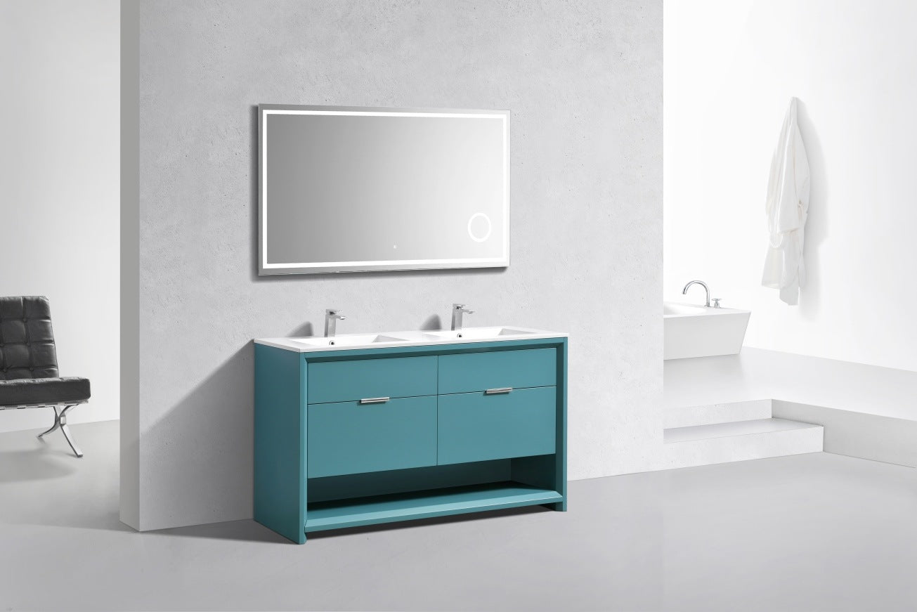 KubeBath 60″ Double Sink Nudo Modern Bathroom Vanity in Teal Green Finish