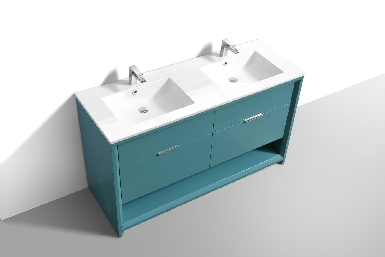 KubeBath 60″ Double Sink Nudo Modern Bathroom Vanity in Teal Green Finish