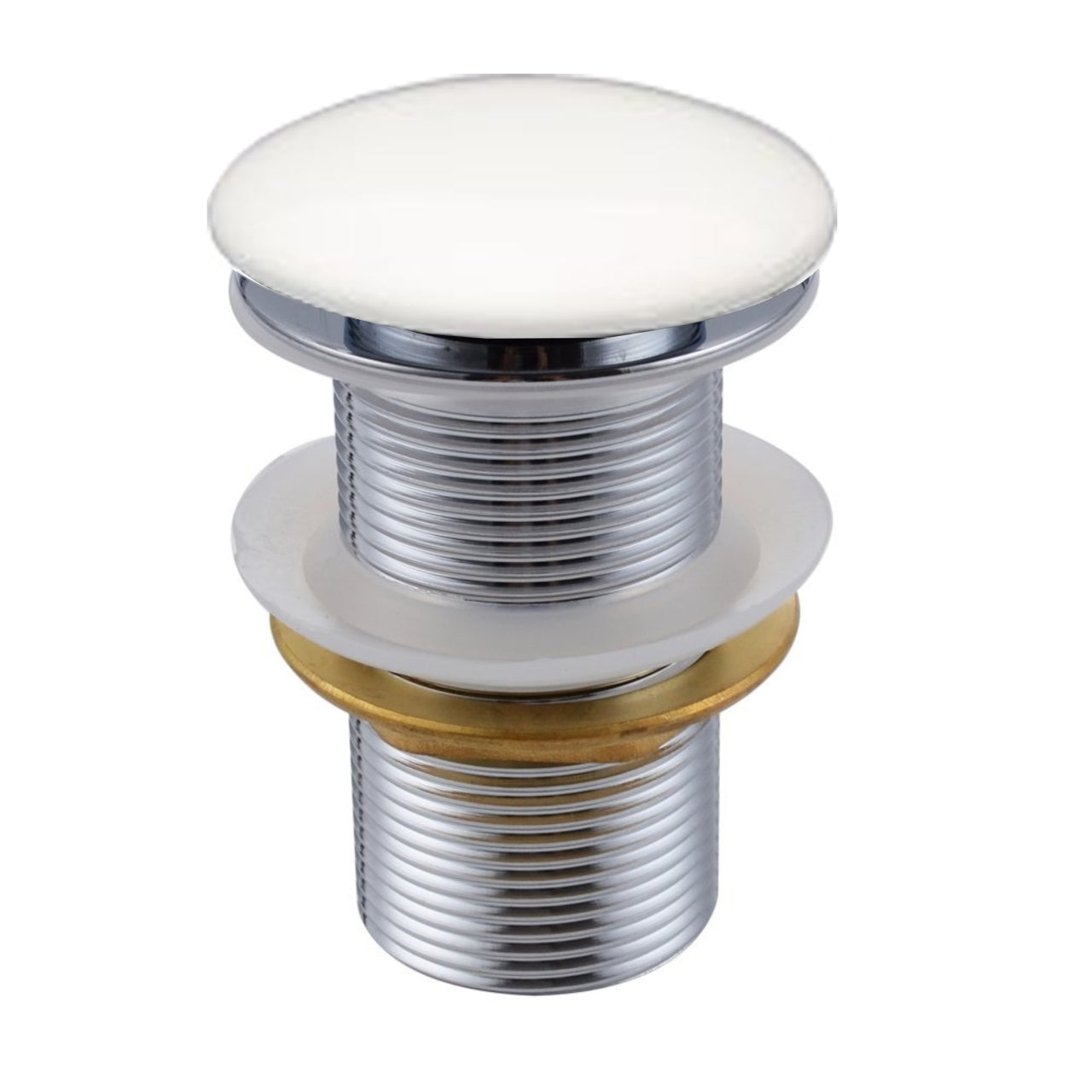 KubeBath Solid Brass Construction Pop-Up Drain W/ White Ceramic Finish – No Overflow