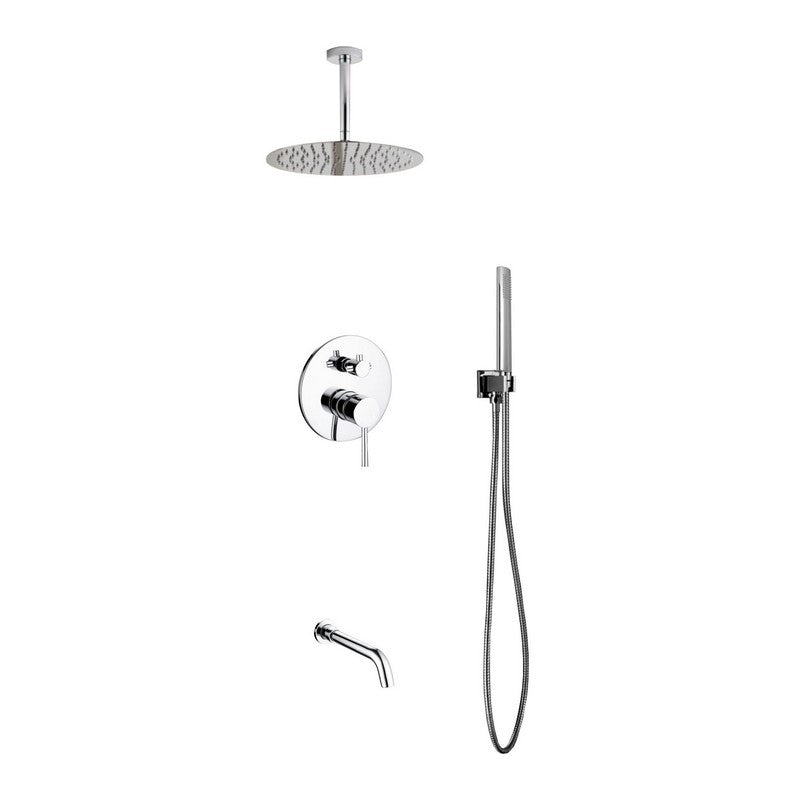 Aqua Rondo Shower Set w/ Ceiling Mount 12″ Rain Shower, Handheld and Tub Filler