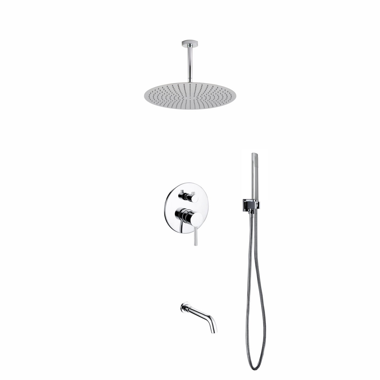 Aqua Rondo Shower Set w/ Ceiling Mount 20″ Rain Shower, Handheld and Tub Filler