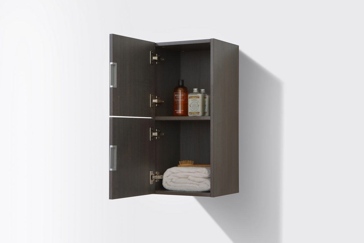 Bathroom High Gloss Gray Oak Linen Side Cabinet w/ 2 Storage Areas