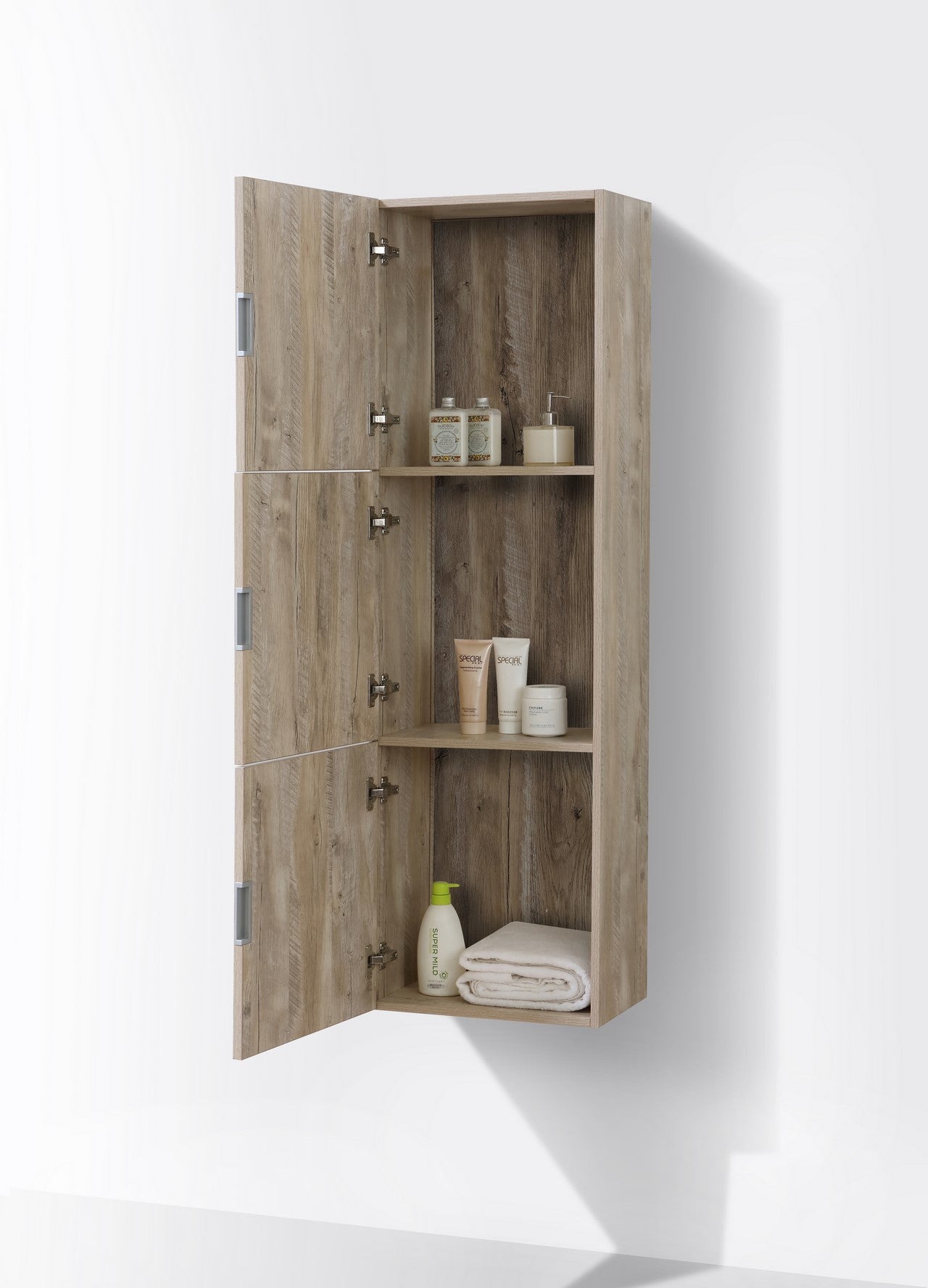 Bathroom Nature Wood Linen Side Cabinet w/ 3 Large Storage Areas