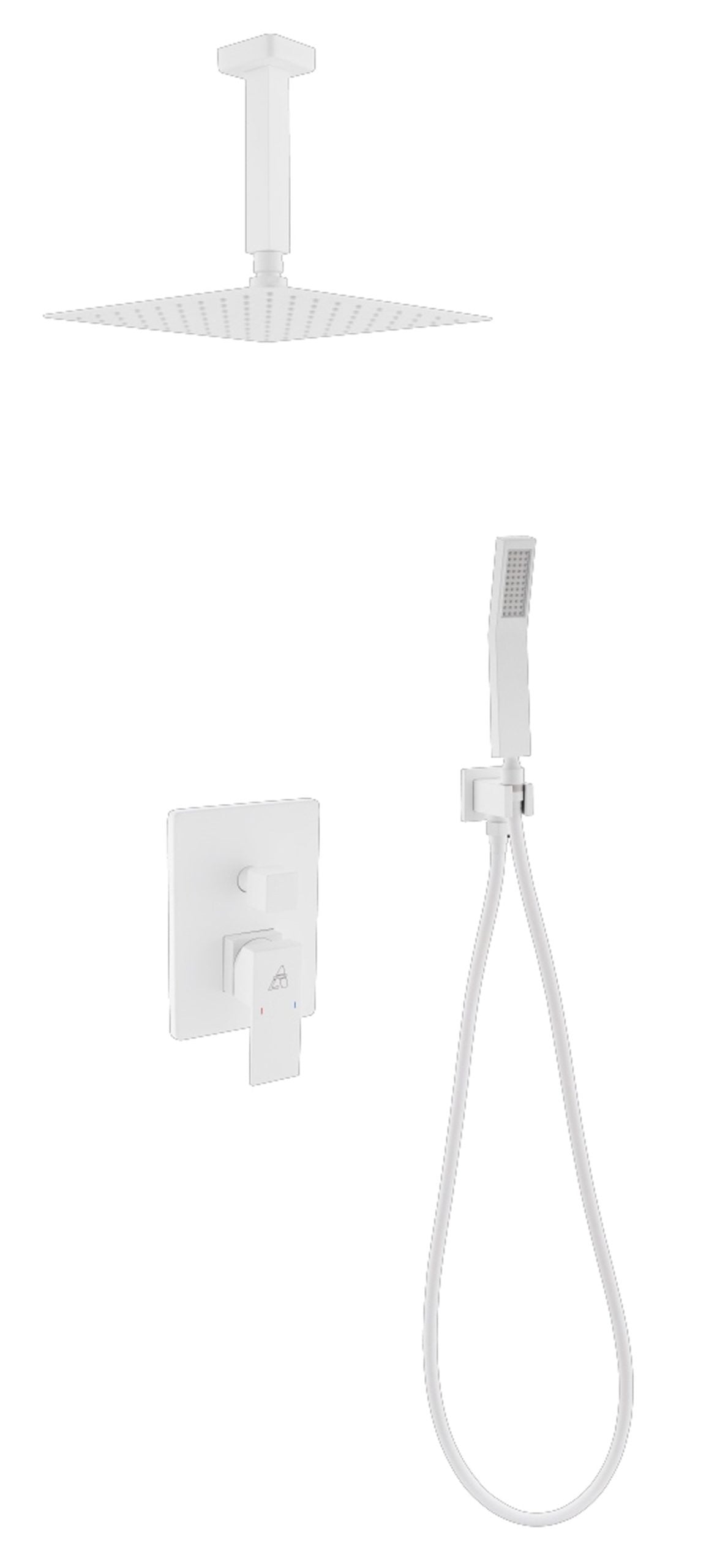 Aqua Piazza White Shower Set w/ 8″ Ceiling Mount Square Rain Shower and Handheld