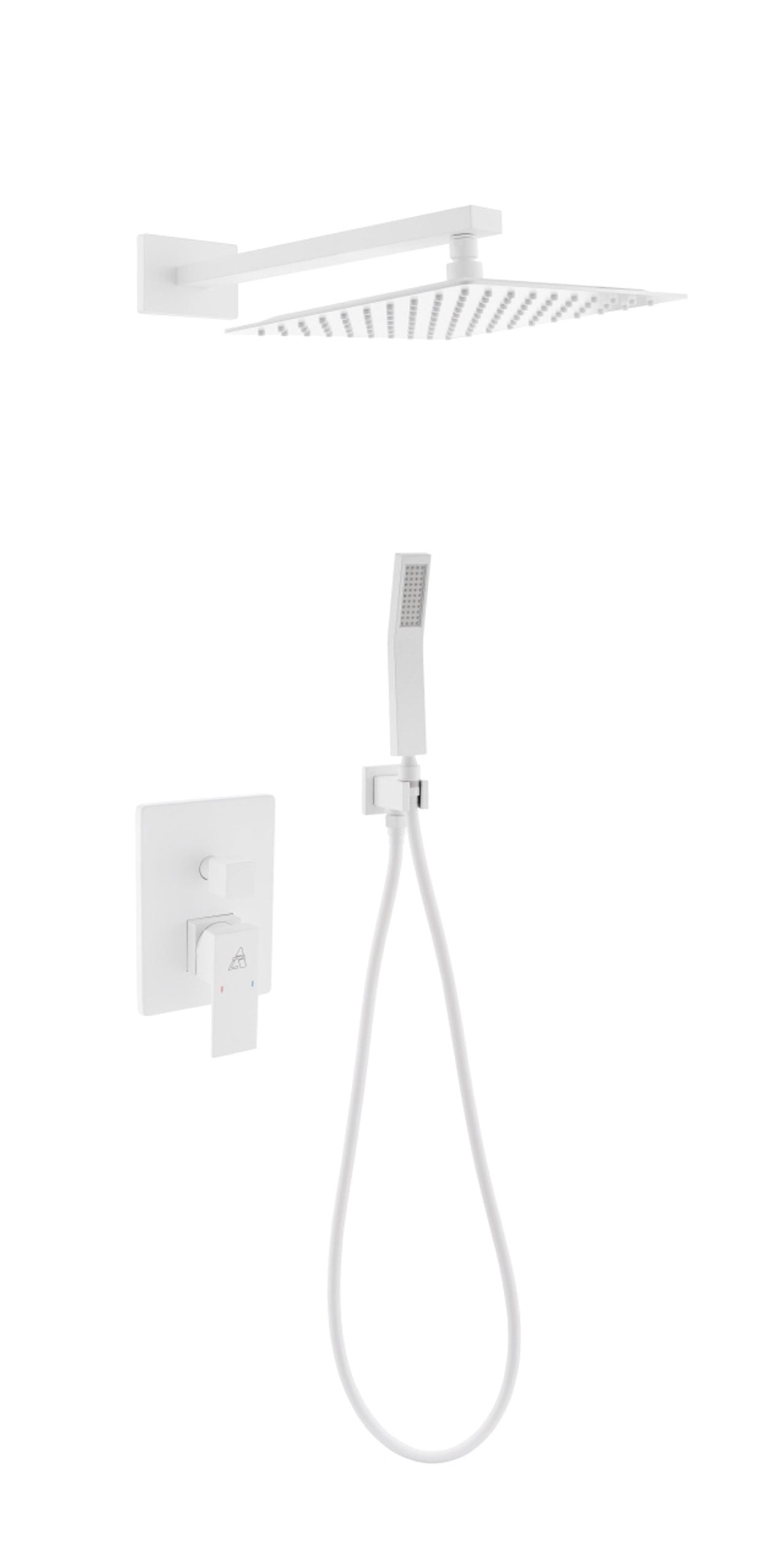 Aqua Piazza White Shower Set w/ 12″ Square Rain Shower and Handheld
