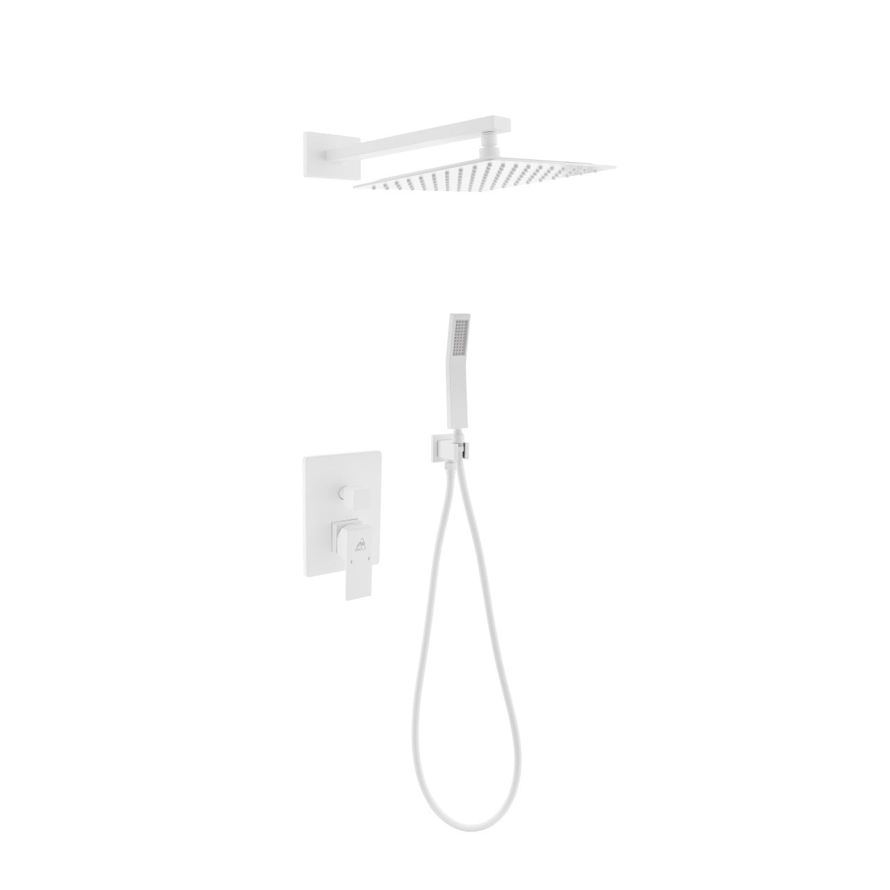 Aqua Piazza White Shower Set w/ 12″ Square Rain Shower and Handheld