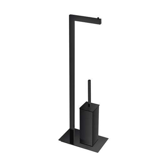 Aqua Piazza Free Standing Toilet Paper Holder With Toilet Brush – Matte Black