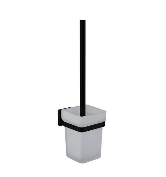 Aqua Plato Toilet Brush W/ Frosted Glass Cup – Matte Black