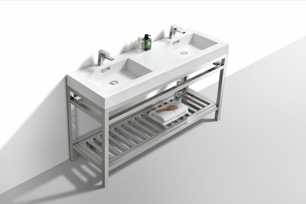 Cisco 60″ Double Sink Stainless Steel Console w/ White Acrylic Sink – Chrome