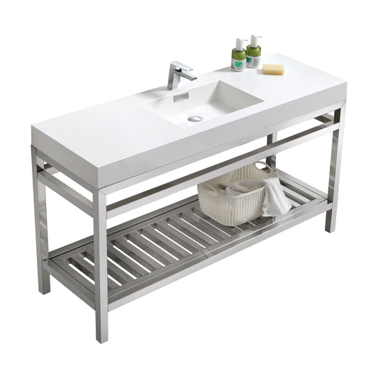 Cisco 60″ Single Sink Stainless Steel Console w/ White Acrylic Sink – Chrome