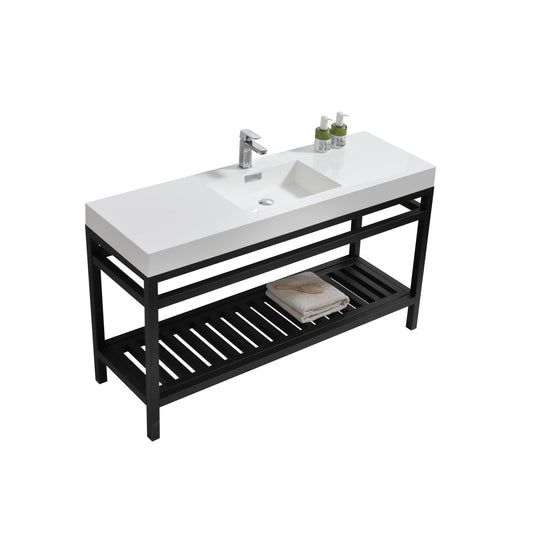 Cisco 60″ Single Sink Stainless Steel Console w/ White Acrylic Sink – Matte Black