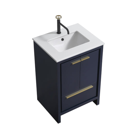 KubeBath Dolce 24″ Blue Modern Bathroom Vanity with Quartz Countertop