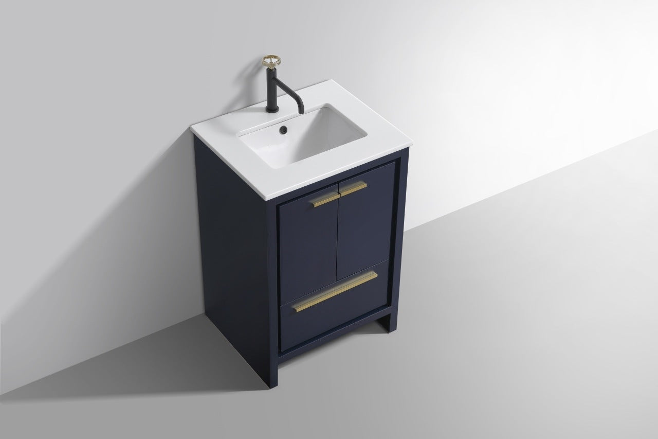 KubeBath Dolce 24″ Blue Modern Bathroom Vanity with Quartz Countertop
