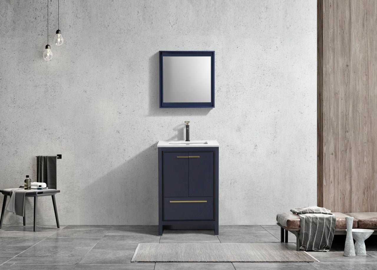 KubeBath Dolce 24″ Blue Modern Bathroom Vanity with Quartz Countertop