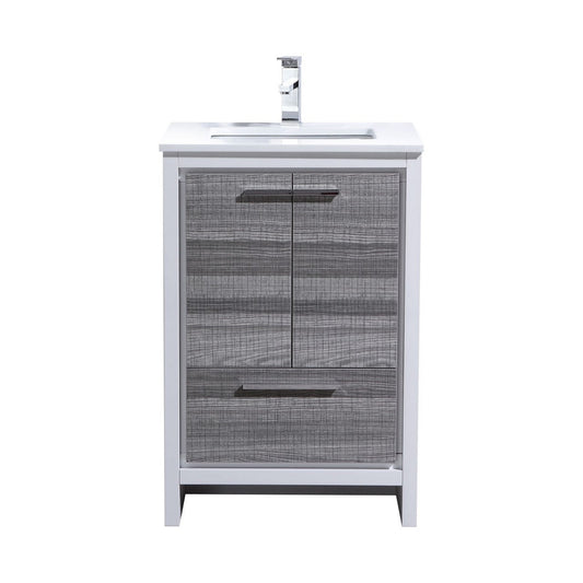 KubeBath Dolce 24″ Ash Gray Modern Bathroom Vanity with Quartz Countertop